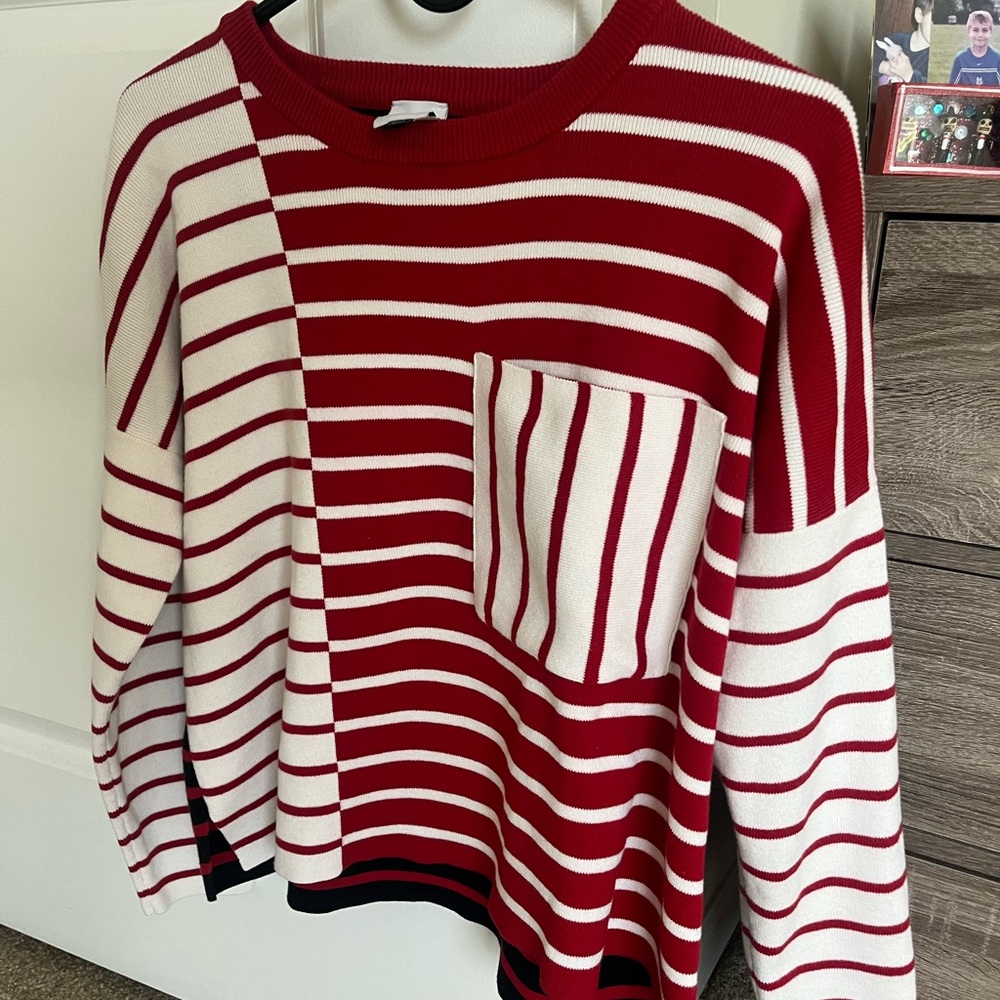CAbi red striped sweater size medium, generously sized